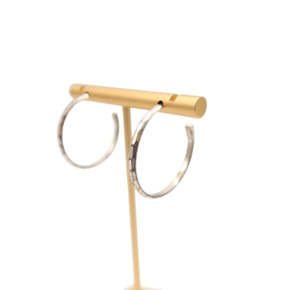 Sterling Silver 925 Faceted Hoop Earrings 1" Classic Preppy Post Pierced - Picture 4 of 7